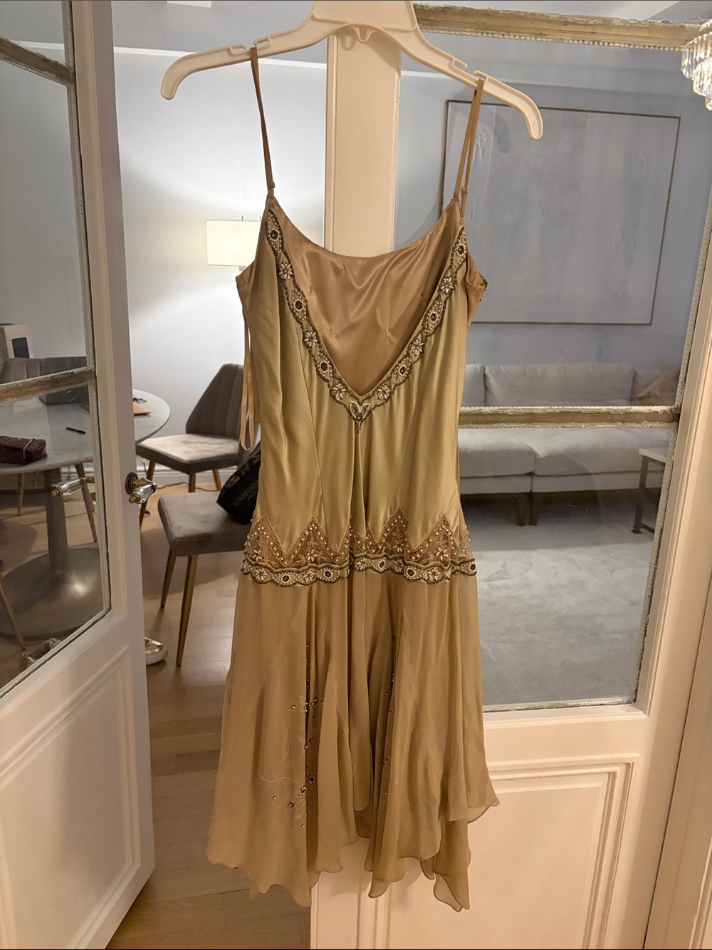 Elegant Olive Green Beaded Dress - Picture 4 of 4